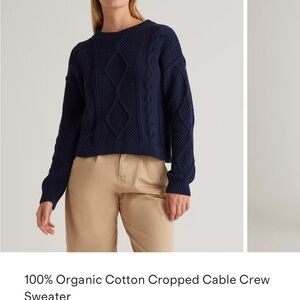 Quince Navy Cable Knit Crew Sweater